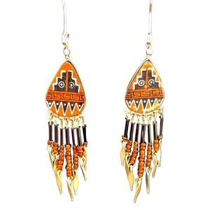 Southwest AZTEC Painted Earrings Beaded Native American style hanging hooks